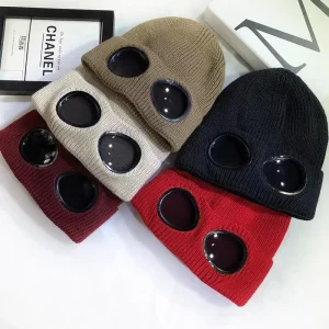 Unisex Uomo Donna Cappello lavorato a maglia con occhiali Antivento Scaldino invernale Berretti da sci Morbido caldo antiscivolo Protezione per le orecchie Garros 1