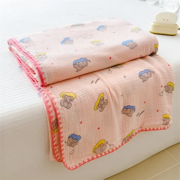 Coperta in cotone 100% Coperta antiacaro per letto Coperta per divano in stile cartone animato per bambini Coperta di garza a doppio strato Singolo/Queen/King - immagine 2