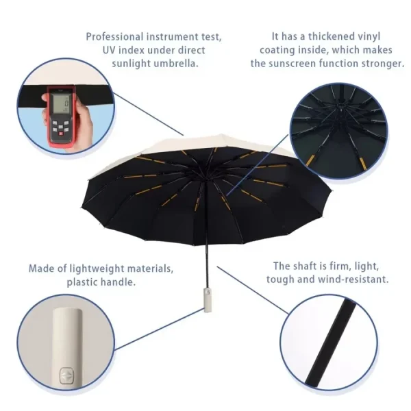 Ombrello pieghevole automatico a 24 ossa in tinta unita con protezione UV Ombrello durevole portatile leggero e casual per uomo e donna 2