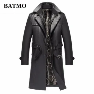 Batmo 2024 nuovo arrivo autunno inverno vera pelle trench da uomo addensato, giacca di pelle da uomo, soprabito lungo plus-size S-5XL 1