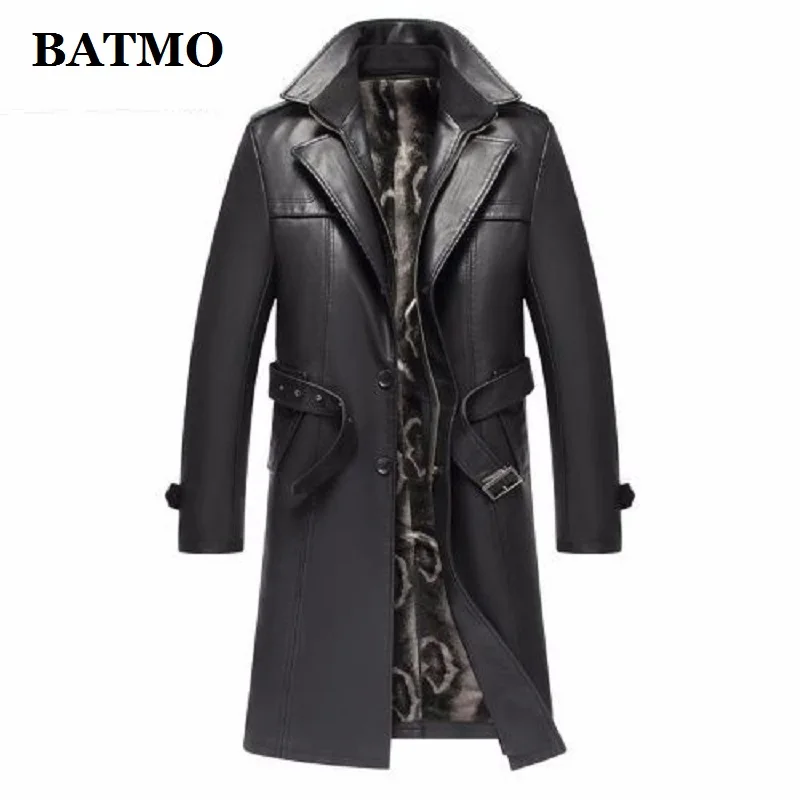 Batmo 2024 nuovo arrivo autunno inverno vera pelle trench da uomo addensato, giacca di pelle da uomo, soprabito lungo plus-size S-5XL 1