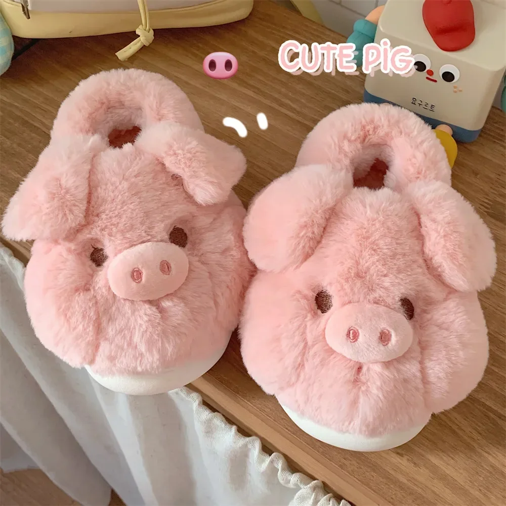 Pantofole in cotone di maiale rosa da donna inverno caldo antiscivolo simpatico cartone animato morbido peluche pantofola soffice per interni per ragazze scarpe da pavimento per la casa 2