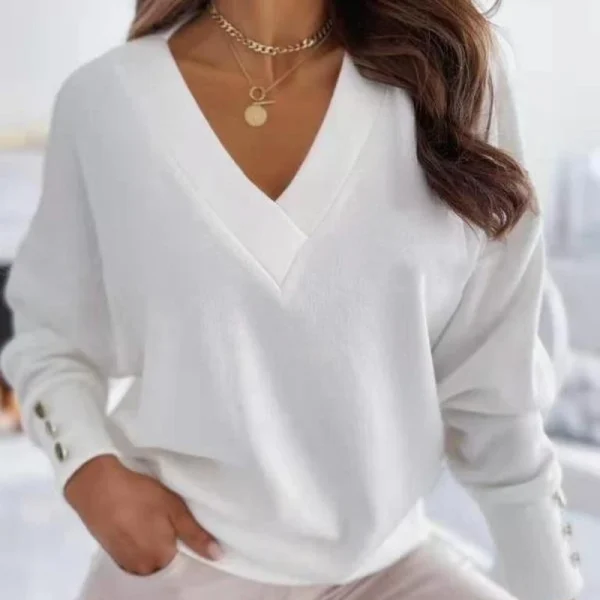 2024 Nuovo maglione da donna lavorato a maglia a maniche lunghe maglione con scollo a V Office Lady Button maglioni pullover casual allentati 12827 3