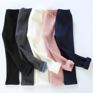 Pantaloni per ragazze dolci Bambini Ragazzi Pantaloni caldi spessi Bambini invernali Pantaloni caldi casual in tinta unita Leggings per ragazze Vino grigio rosa 1