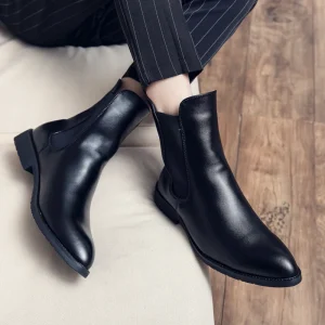 Luxury British Leather punta a punta marca Chelsea Designer stivali uomo abito da sposa formale uomo caviglia Business inverno scarpe eleganti 1