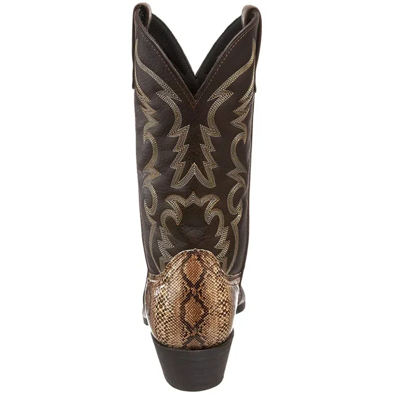 Stivali da donna retrò da uomo testa dorata pelle di serpente scarpe invernali in ecopelle stivali da Cowboy occidentali ricamati calzature Unisex taglia grande 3