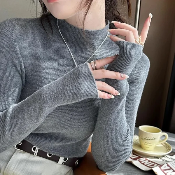 Maglione basic solido a mezzo collo alto per donna Autunno Inverno Moda coreana Manica lunga Slim Top lavorato a maglia Pullover Abiti caldi 4