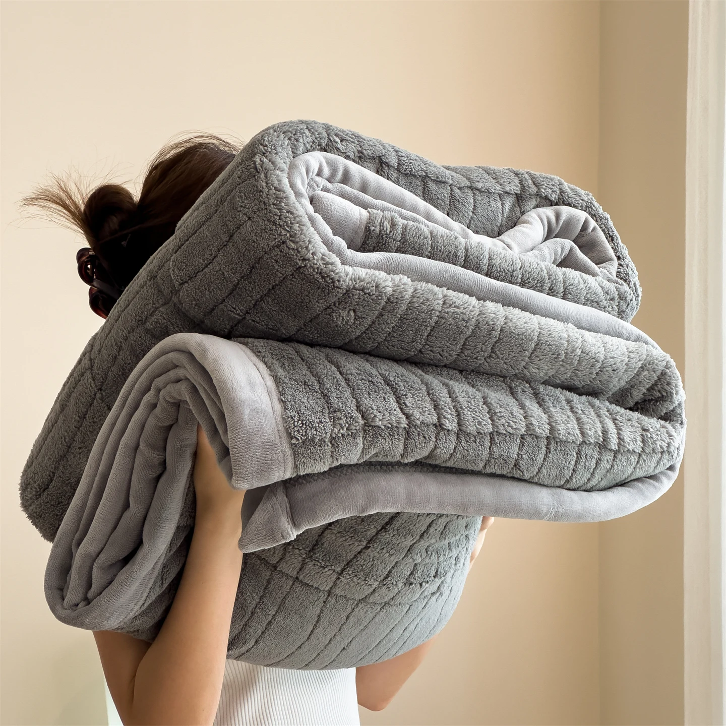 Set di coperte o coperte in morbido peluche tinta unita con federe in pile caldo e leggero, coperte per copriletti per divano letto 3