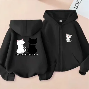 Ti amo me Simpatico gatto Bambini Felpe con cappuccio stile cerniera Top Ragazzi Cappotto Ragazze Età 3-12 Felpe autunnali per bambini per il tempo libero 1