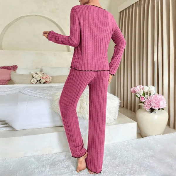 Pigiama a costine da donna autunno inverno pigiama a costine set top a maniche lunghe e pantaloni lunghi set da 2 pezzi abbigliamento da casa casual pigiama 2