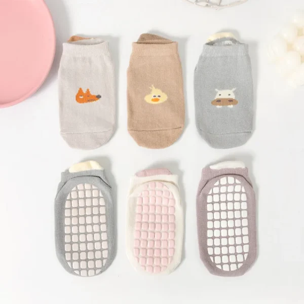3 paia/lotto calzini antiscivolo per bambini per ragazzi e ragazze calzini in cotone per bambini con taglio basso con impugnature in gomma Socken per 0-3 anni 5