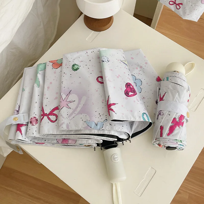 Ombrello pieghevole automatico Fashion Star Butterfly UPF 50+ Rivestimento nero Protezione solare e ombrellone da viaggio compatto antipioggia 2