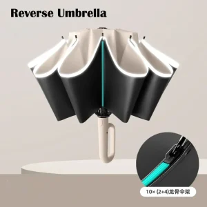Ombrello da donna con fibbia 60K ombrello pieghevole inverso completamente automatico con ombrelli UV a righe riflettenti antivento 1