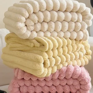 Calde coperte a righe in peluche Trapunta condizionata Soffici getta Coperta ultra morbida in pelliccia di coniglio sintetica per divano sedia divano 1