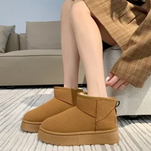 paragrafo classico Inverno Donna antiscivolo Breve peluche Stivali da neve caldi Scarpe casual Nuovi stivaletti in pelliccia scamosciata Piattaforma piatta 1