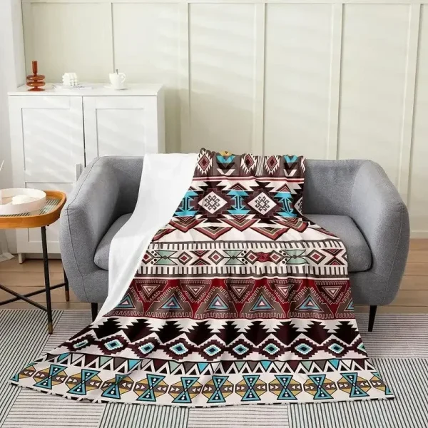 Coperta da tiro in pile di flanella con decorazioni occidentali, coperta da letto Boho da Cowboy Wild West per tutte le stagioni coperta sfocata tribale urbana per - immagine 2