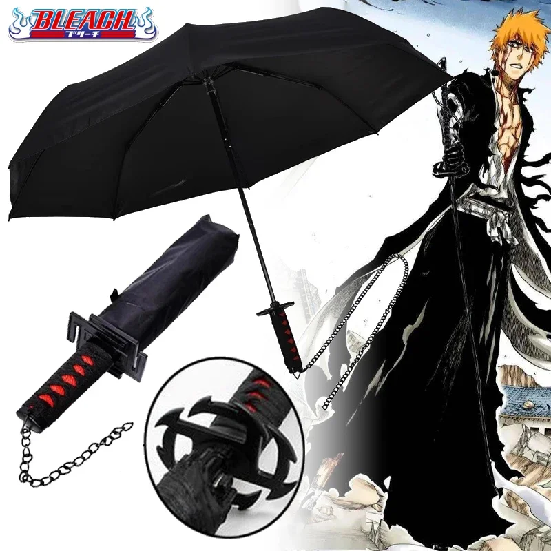 Ombrello spada Katana candeggina Blocco UV Ombrellone nero Kurosaki Ichigo Ombrello sabre Katana giapponese di dimensioni reali Ombrellone anime 1