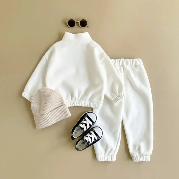 Set da bambino inverno autunno addensare giacca in pile con mezza zip + pantaloni tuta da neonato vestiti per bambini vestiti per bambina 3