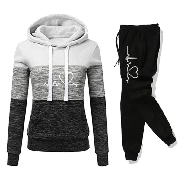Tuta da donna Stampa Felpa con cappuccio Pantaloni sportivi Color Block Versatile Casual Jogging Pullover Pantaloni sportivi Abiti S-3XL 2