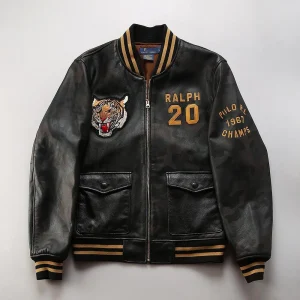 Giacca da uomo in vera pelle con colletto alla coreana di alta qualità da baseball con ricamo tigre moda per il tempo libero cappotto in pelle di vacchetta primo strato 1