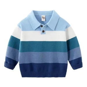 Maglione per bambini con collo a polo sottile 2024 nuova primavera autunno e inverno maglione per bambini in jersey di puro cotone top lavorato a maglia per bambini 1