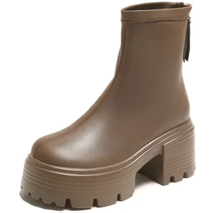 8CM autunno Chunky Boots High Platform Sneakers in pelle donna punta tonda stivali Chelsea stile britannico suola spessa scarpe alla caviglia femminili 1