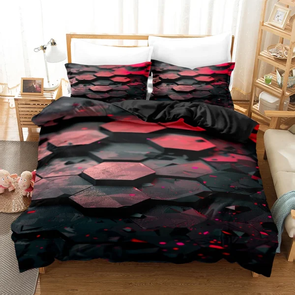 Set di biancheria da letto con motivo a griglia poligonale incandescente colorato Set copripiumino con federe Set trapunta matrimoniale King Queen Twin 3