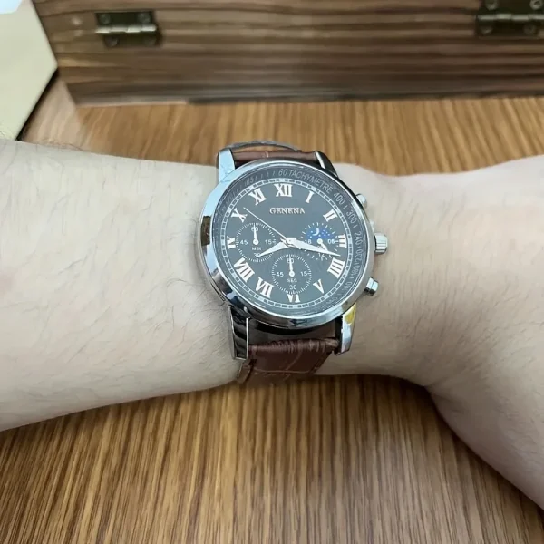 Ginevra di alta qualità da uomo di lusso cintura moda orologio al quarzo da uomo rotondo studente d'affari Sport orologio bagliore impermeabile 5