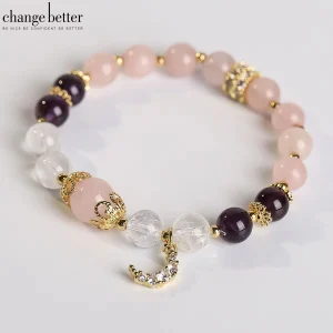 Tredny dolce ametista naturale quarzo rosa perline strass luna braccialetti con ciondolo moda donna gioielli braccialetto di guarigione fatti a mano 1