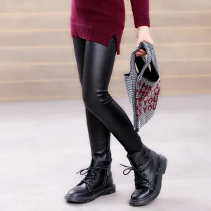Pantaloni a matita caldi invernali per bambini Pantaloni per ragazze in velluto spesso Leggings attillati in pelle in pile Pantaloni con fondo skinny per bambini 3-12 anni 1