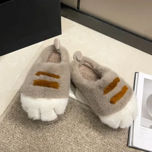 Pantofole in peluche con zampa di gatto 3D Scarpe da casa slip-on calde Pantofole da casa soffici antiscivolo Pantofole da coppia con zampa pelosa per l'autunno inverno 1