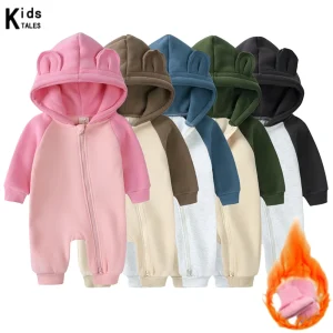 2025 Spring Cute Newborn Baby Romper Infantile Clothes Boy's Clothes Fleece Bear Hooded Baby Girl Suit Casual Dresses 1
