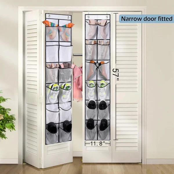 12 tasche sopra la porta organizer per scarpe grandi tasche a rete con 2 ganci borsa portaoggetti per scarpiera in tessuto trasparente per camera da letto 4