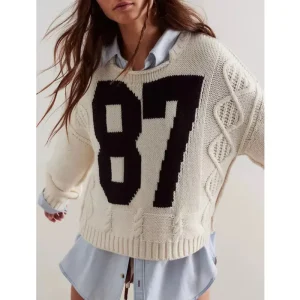 Maglione allentato pullover lavorato a maglia a blocchi di colore digitale Top a maniche lunghe autunno inverno per donna girocollo Top versatile e confortevole 1