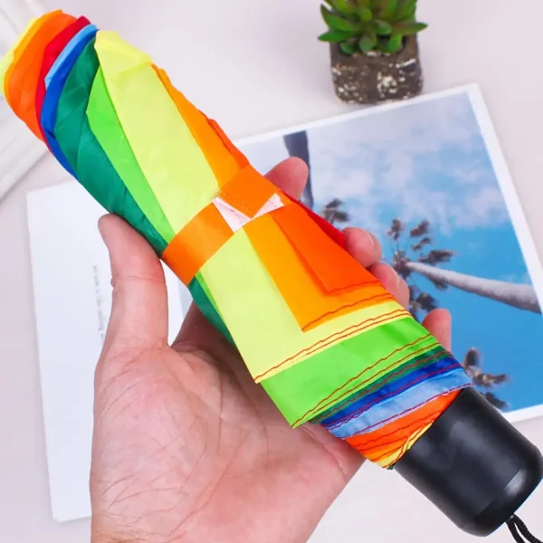 1pc - Rainbow Wonder-ombrello portatile a tre pieghe con manico corto, Design pieghevole per uno stile e una protezione senza sforzo 5