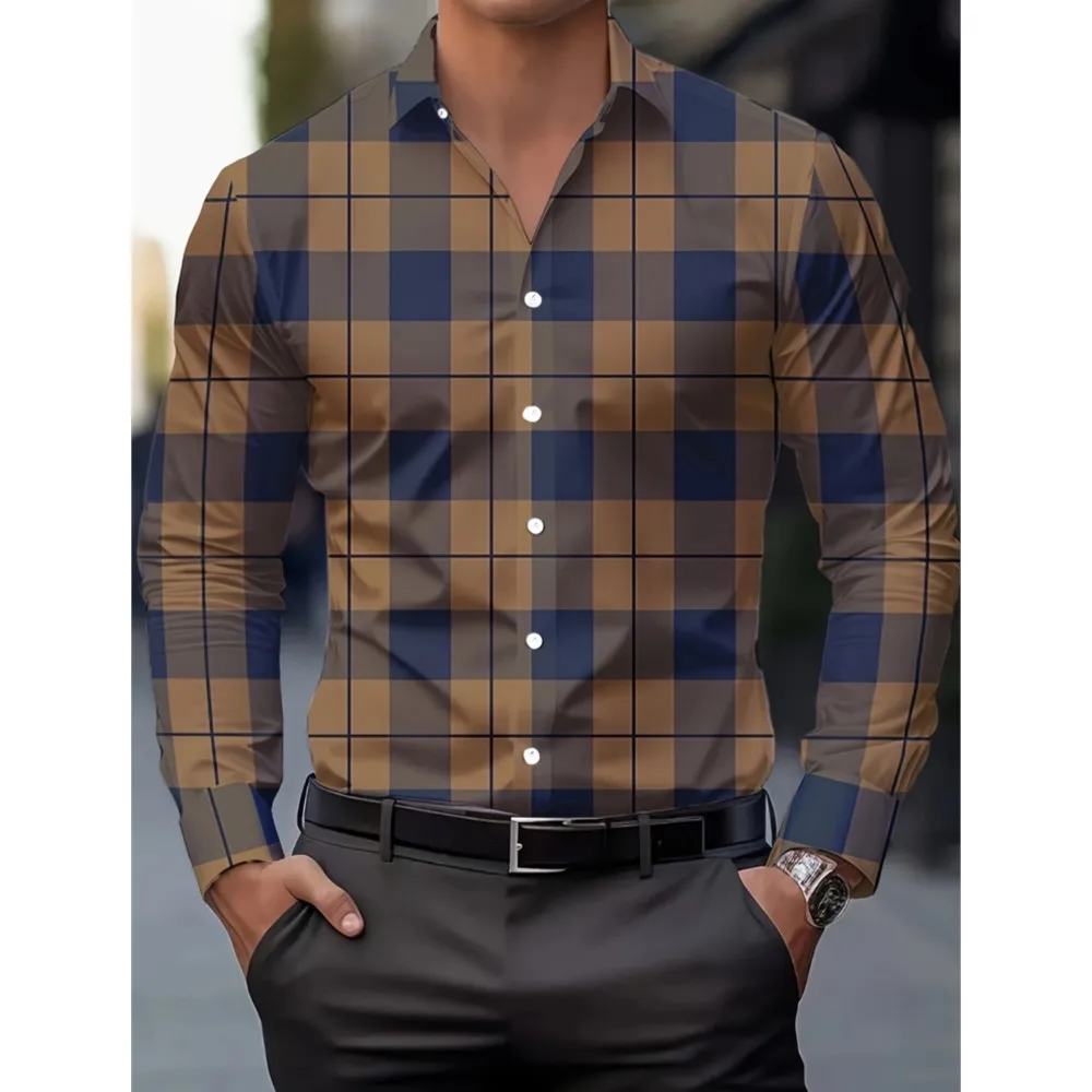 Camicie eleganti da uomo con design a bavero con giunture a colori nuove primaverili Camicie casual con bottoni a maniche lunghe Top da tiro da strada da uomo semplice 5