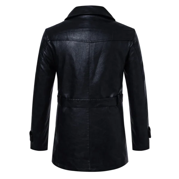 Giacca da uomo in pelle PU di media lunghezza con trench con risvolto staccabile per viaggi d'affari casual/urbanali 3