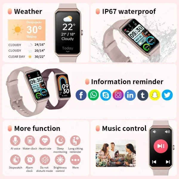 Xiaomi Nuovo 1.47 ''HD Smart Watch Donna Sport Fitness Bracciale Termometro Monitor sanitario Smartwatch da donna impermeabile per Xiaomi 3