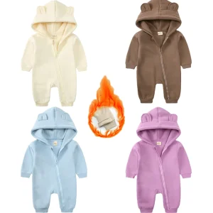 Nuova vendita calda neonate ragazze vestiti pagliaccetti a maniche lunghe felpe con cappuccio solide orso tuta costume tutina infantile tuta per neonato 1