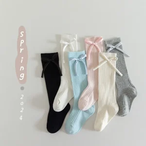 1 paio di calzini dolci da principessa con fiocco per ragazze, calzini scolastici in morbido cotone color caramello, moda primavera autunno per bambini 1