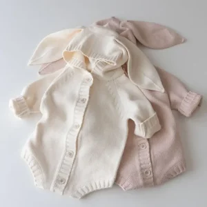 7639-1 Vestiti per bambini Body lavorato a maglia Autunno Nuovo maglione lavorato a maglia per ragazza coreana a forma di coniglio Vestiti interi 1