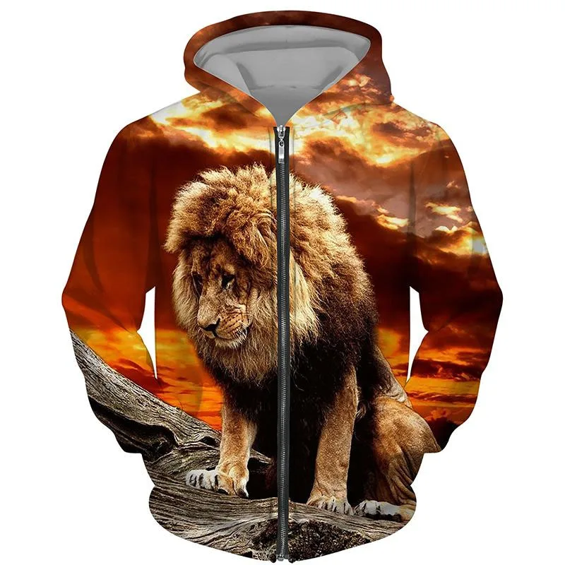 Felpe con cerniera primaverili e autunnali Felpe con cappuccio con cerniera con stampa 3D The Lion da uomo Felpe Abbigliamento casual da uomo Cappotti da donna 5