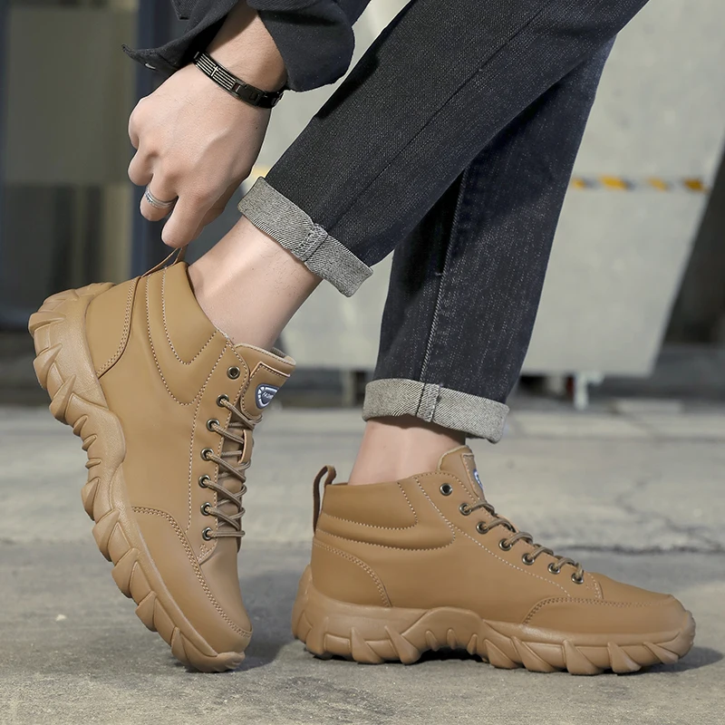 Scarpe da corsa da uomo Sneakers da uomo Stivaletti casual in pelle fatti a mano antiscivolo Stivali leggeri da passeggio con lacci da uomo traspiranti 6