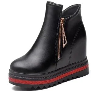 Stivaletti da donna 2025 Stivali invernali in pelle corta in peluche caldi per scarpe da donna con plateau Scarpe da donna con tacco nascosto 42 1