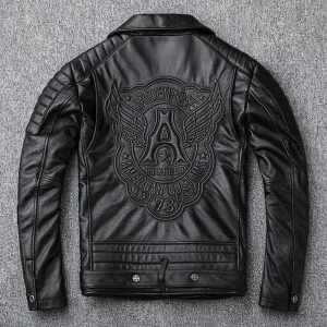 Cappotto in pelle di marca taglie forti per uomo stile moto spesso 100% pelle bovina giacca da motociclista in vera pelle moto abbigliamento slim 5XL 1