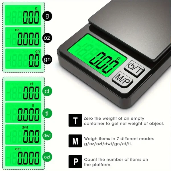 Bilancia tascabile di precisione 1000 g x 0,1 g - Bilancia digitale per grammi, alimenti, gioielli, once/grani con LCD retroilluminato - Mini bilancia da viaggio 3