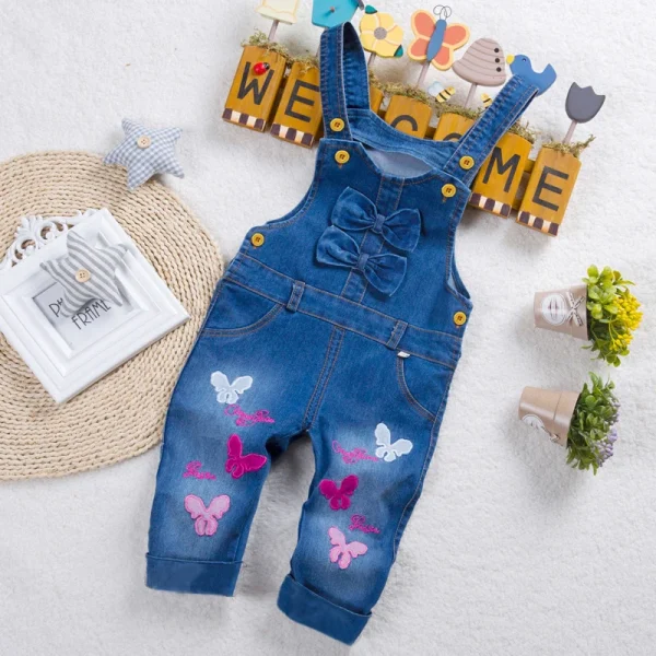 IENENS Salopette per neonata Pantaloni per bambini Salopette in denim Ricamo Pantaloni a farfalla Tuta per neonato 0-4 anni Vestiti 1