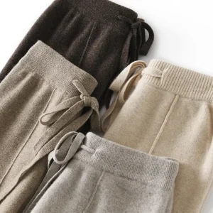 Pantaloni a gamba larga in cashmere a vita alta da donna Pantaloni casual in lana drappeggiata lunghi fino al pavimento Pantaloni da donna glutinosi Pantaloni di lana lavorati a maglia da esterno A 1