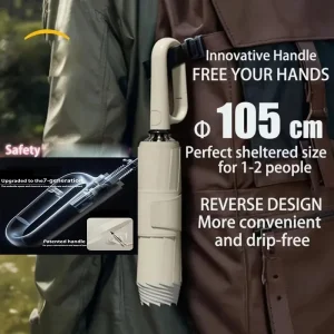 Ombrello antivento con moschettone da esterno! Telaio ripiegabile automatico, rinforzato, attaccabile alle borse, protezione dal vento e dai raggi UV 1