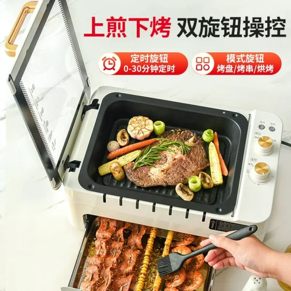 Forno elettrico per interni multifunzionale automatico 220V per uso domestico con girarrosto per barbecue senza fumo 3